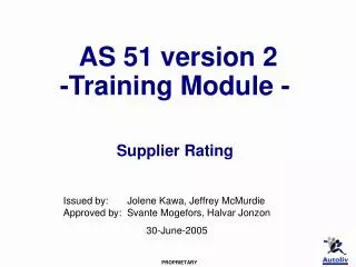 AS 51 version 2 -Training Module - Supplier Rating