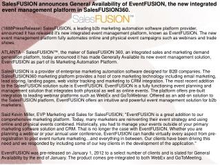 SalesFUSION announces General Availability of EventFUSION, t