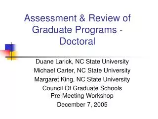 Assessment &amp; Review of Graduate Programs - Doctoral