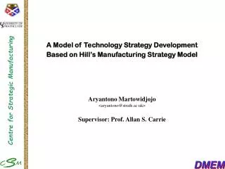 A Model of Technology Strategy Development Based on Hill’s Manufacturing Strategy Model