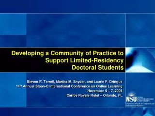 Developing a Community of Practice to Support Limited-Residency Doctoral Students