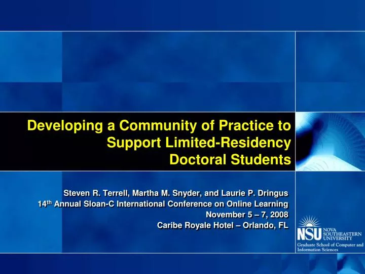developing a community of practice to support limited residency doctoral students