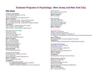 Graduate Programs in Psychology (New Jersey and New York City)