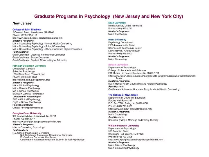 graduate programs in psychology new jersey and new york city