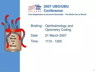 Briefing:	Ophthalmology and Optometry Coding Date:	21 March 2007	 Time:	1110 - 1200