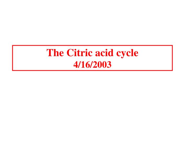the citric acid cycle 4 16 2003