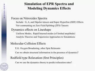 Simulation of EPR Spectra and Modeling Dynamics Effects