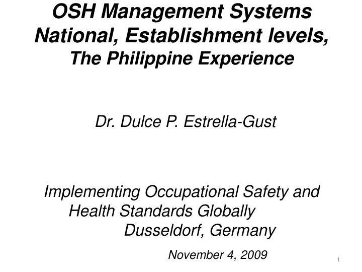 osh management systems national establishment levels the philippine experience