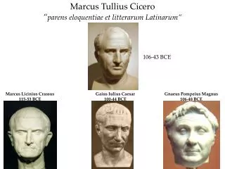 Marcus Tullius Cicero “ parens eloquentiae et litterarum Latinarum”