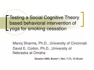 Testing a Social Cognitive Theory based behavioral intervention of yoga for smoking cessation