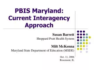 PBIS Maryland: Current Interagency Approach