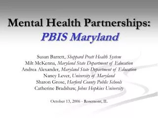 Mental Health Partnerships: PBIS Maryland