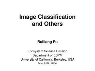 Image Classification and Others