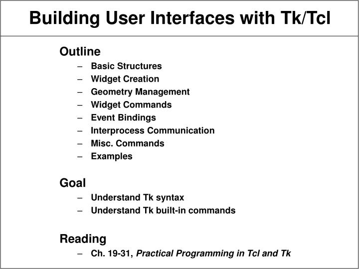 building user interfaces with tk tcl