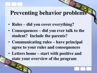 Preventing behavior problems