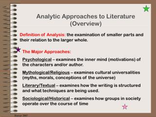 Analytic Approaches to Literature (Overview)