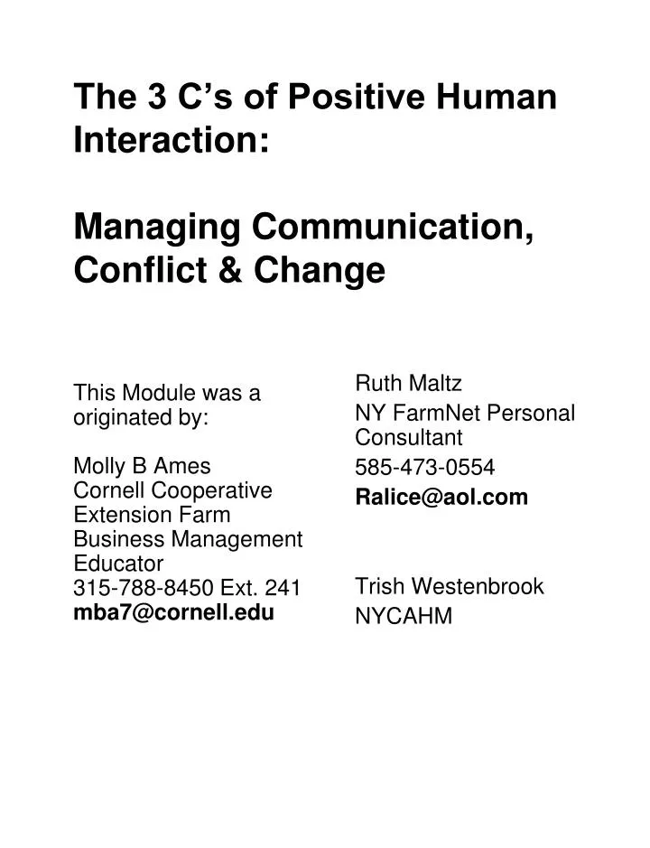 the 3 c s of positive human interaction managing communication conflict change