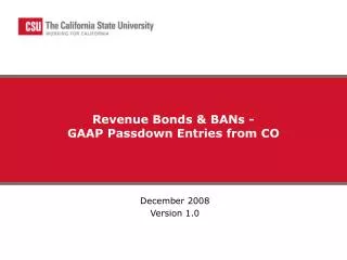 Revenue Bonds &amp; BANs - GAAP Passdown Entries from CO