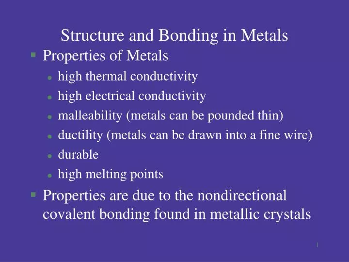 structure and bonding in metals