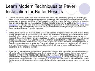 Learn Modern Techniques of Paver Installation for Better Res