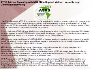 ATRS Arizona Teams Up with NCADD to Support Weldon House thr
