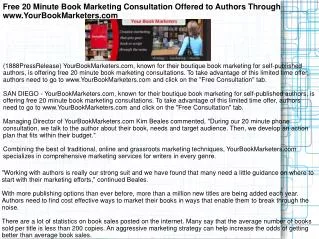 Free 20 Minute Book Marketing Consultation Offered to Author