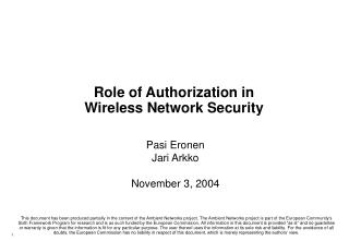 Role of Authorization in Wireless Network Security