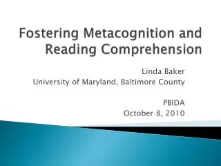 Fostering Metacognition and Reading Comprehension
