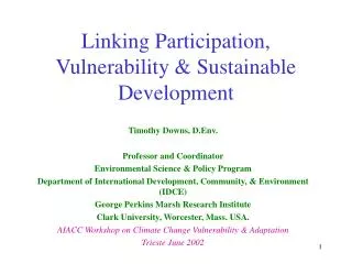 Linking Participation, Vulnerability &amp; Sustainable Development