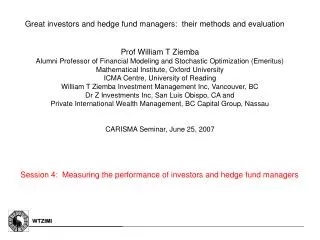 Great investors and hedge fund managers: their methods and evaluation