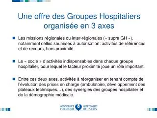 Une offre des Groupes Hospitaliers organisée en 3 axes