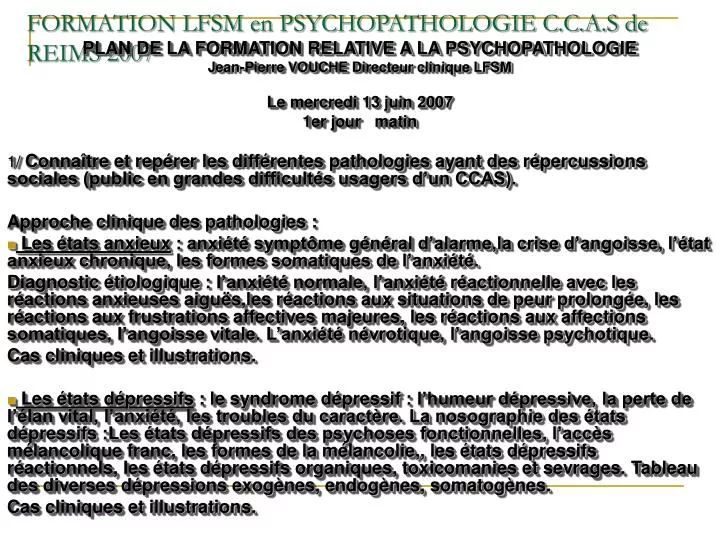 formation lfsm en psychopathologie c c a s de reims 2007