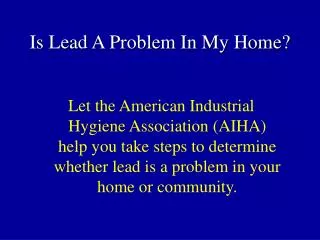Is Lead A Problem In My Home?