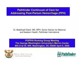 Pathfinder Continuum of Care for Addressing Post-Partum Hemorrhage (PPH)