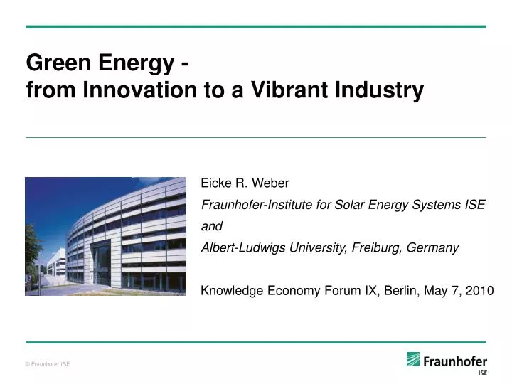 green energy from innovation to a vibrant industry