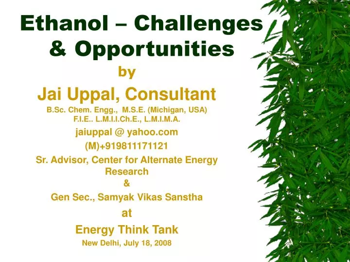 ethanol challenges opportunities