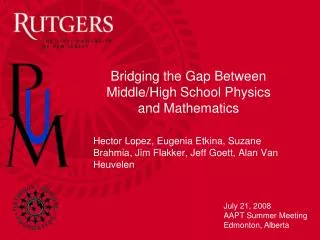 Bridging the Gap Between Middle/High School Physics and Mathematics