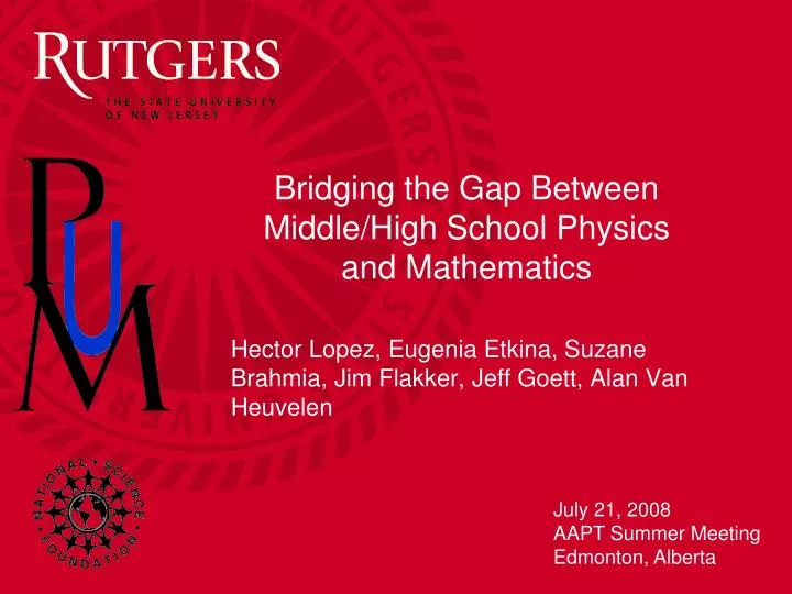 bridging the gap between middle high school physics and mathematics
