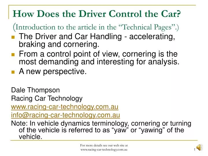 how does the driver control the car introduction to the article in the technical pages