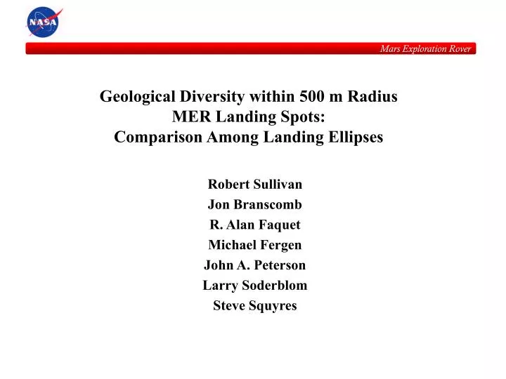 geological diversity within 500 m radius mer landing spots comparison among landing ellipses