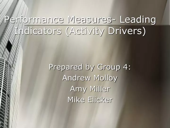 performance measures leading indicators activity drivers