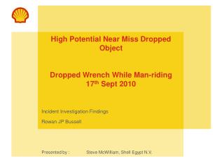 High Potential Near Miss Dropped Object Dropped Wrench While Man-riding 17 th Sept 2010
