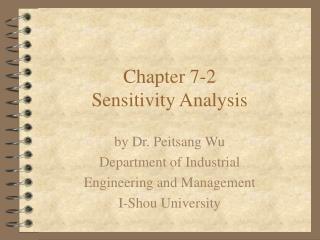 Chapter 7-2 Sensitivity Analysis