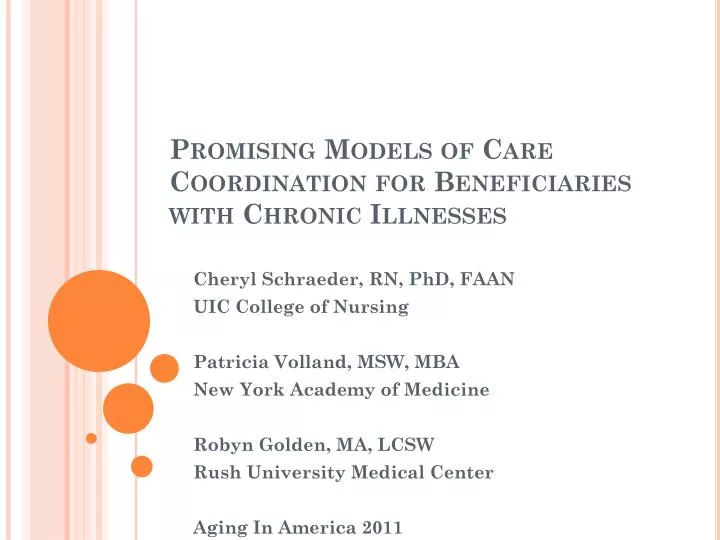 promising models of care coordination for beneficiaries with chronic illnesses