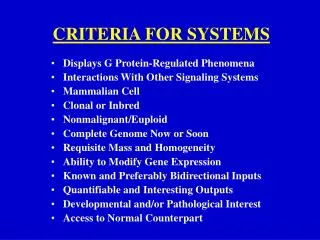 CRITERIA FOR SYSTEMS