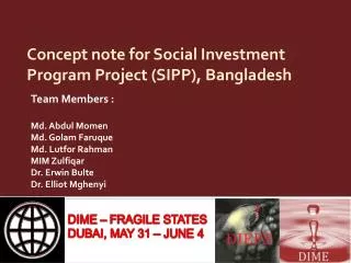Concept note for Social Investment Program Project (SIPP), Bangladesh