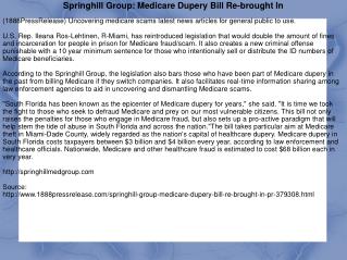 Springhill Group: Medicare Dupery Bill Re-brought In