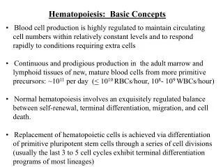 Hematopoiesis: Basic Concepts