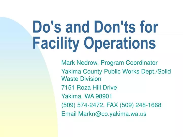do s and don ts for facility operations