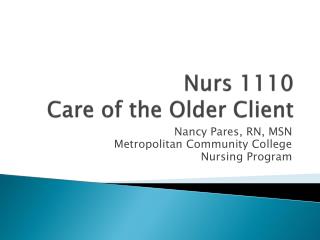 Nurs 1110 Care of the Older Client